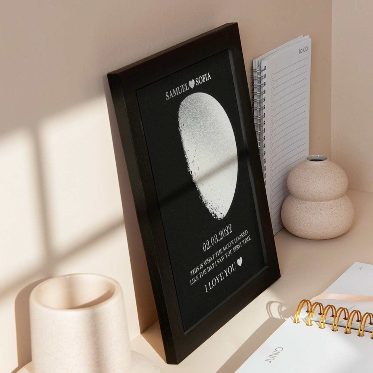 Custom Moon Phase Foil Print Wooden Frame Personalized Name and Text Family Gift - GiftLab