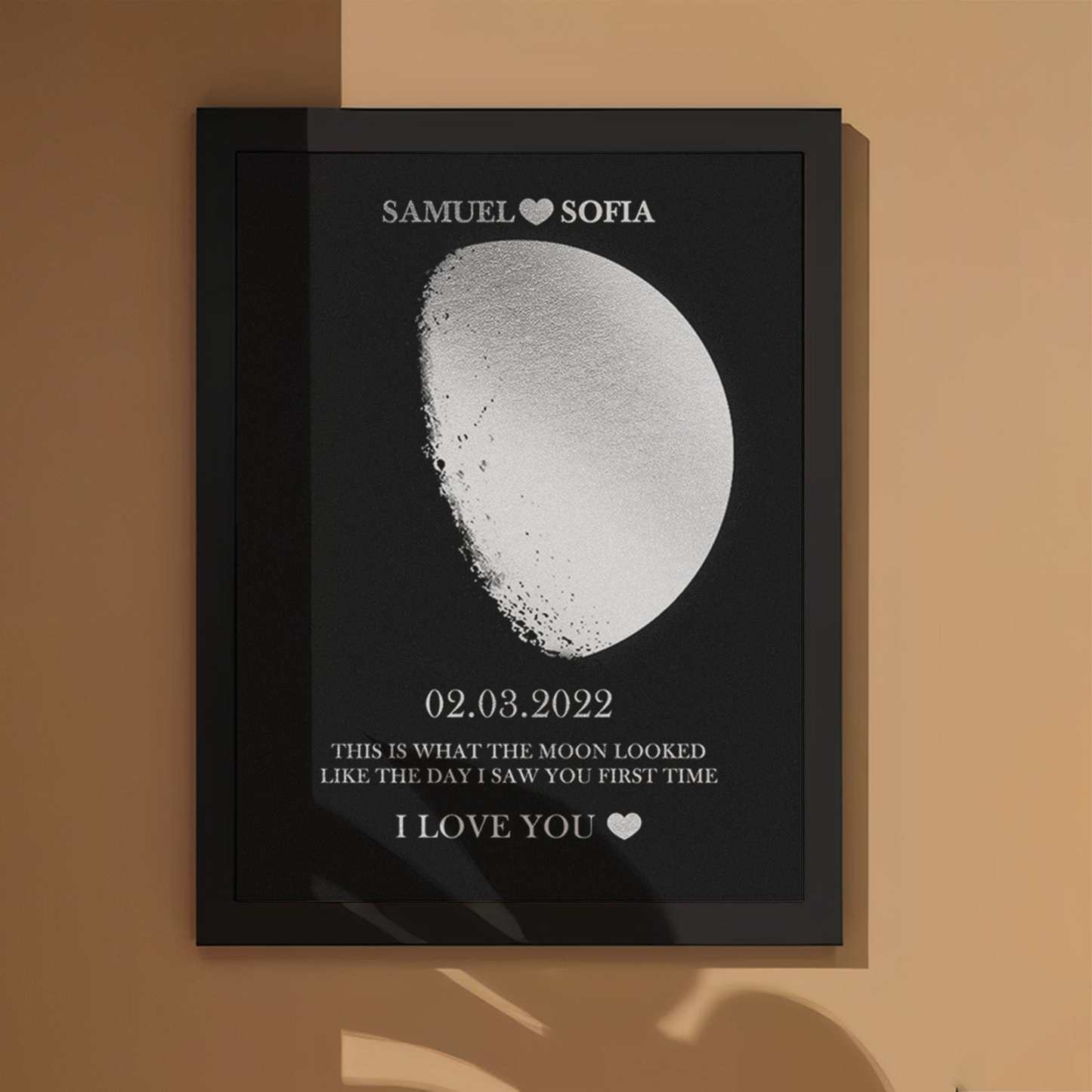 Custom Moon Phase Foil Print Wooden Frame Personalized Name and Text Family Gift - GiftLab