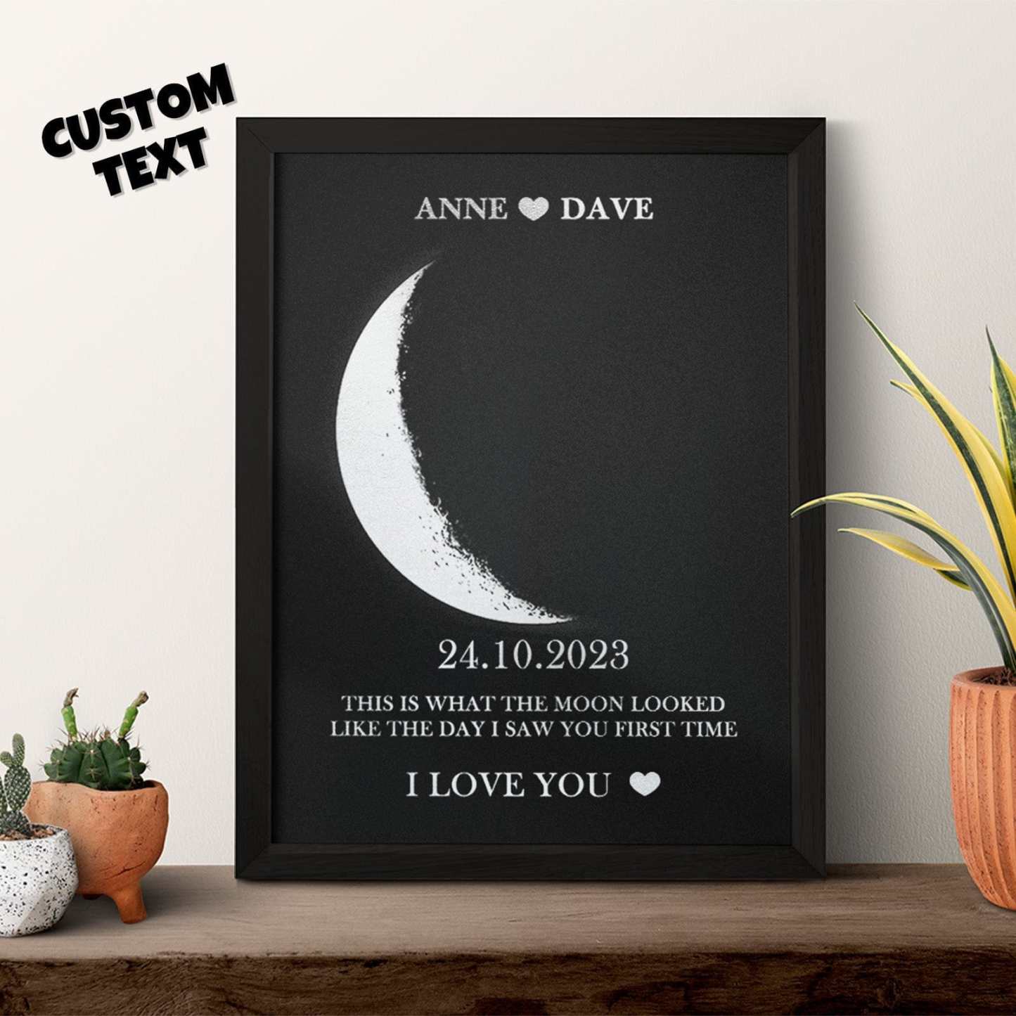 Custom Moon Phase Foil Print Wooden Frame Personalized Name and Text Family Gift - GiftLab
