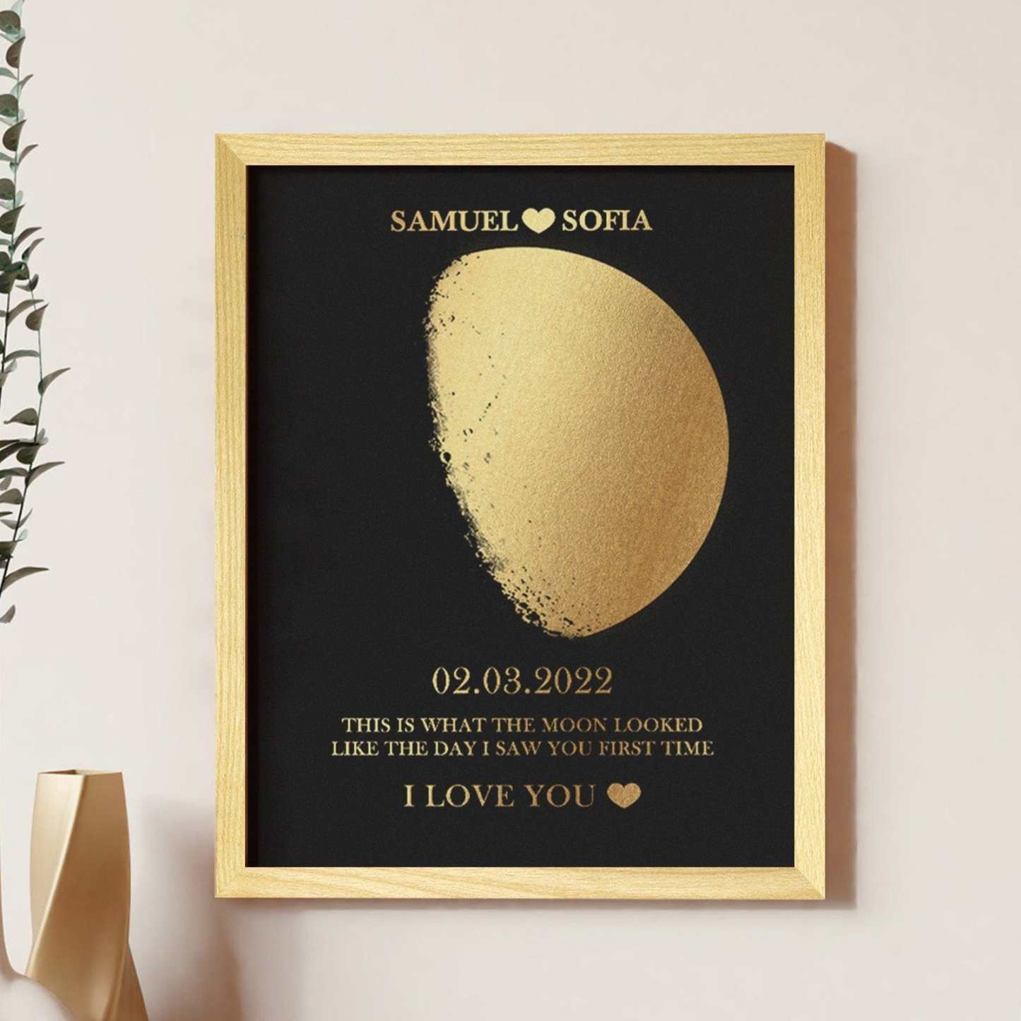 Custom Moon Phase Foil Print Wooden Frame Personalized Name and Text Family Gift - GiftLab