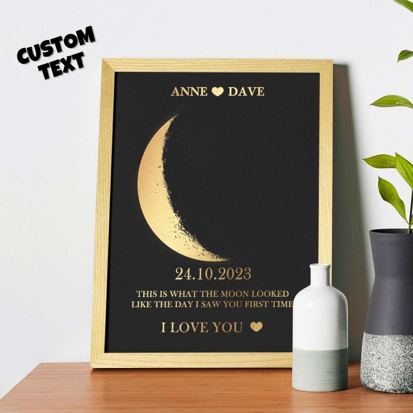 Custom Moon Phase Foil Print Wooden Frame Personalized Name and Text Family Gift - GiftLab