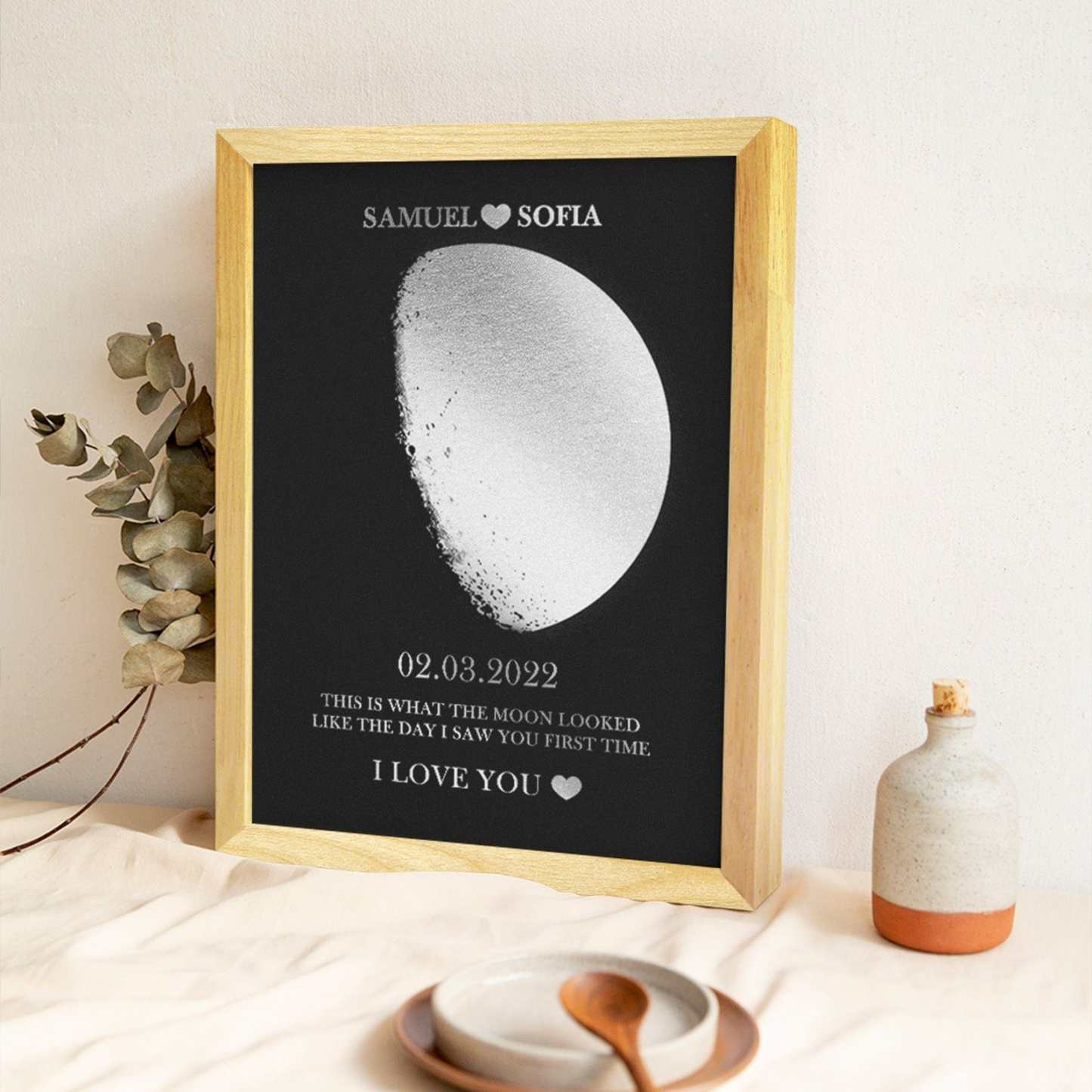 Custom Moon Phase Foil Print Wooden Frame Personalized Name and Text Family Gift - GiftLab