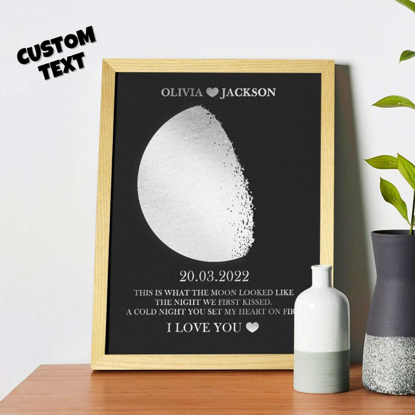 Custom Moon Phase Foil Print Wooden Frame Personalized Name and Text Family Gift - GiftLab