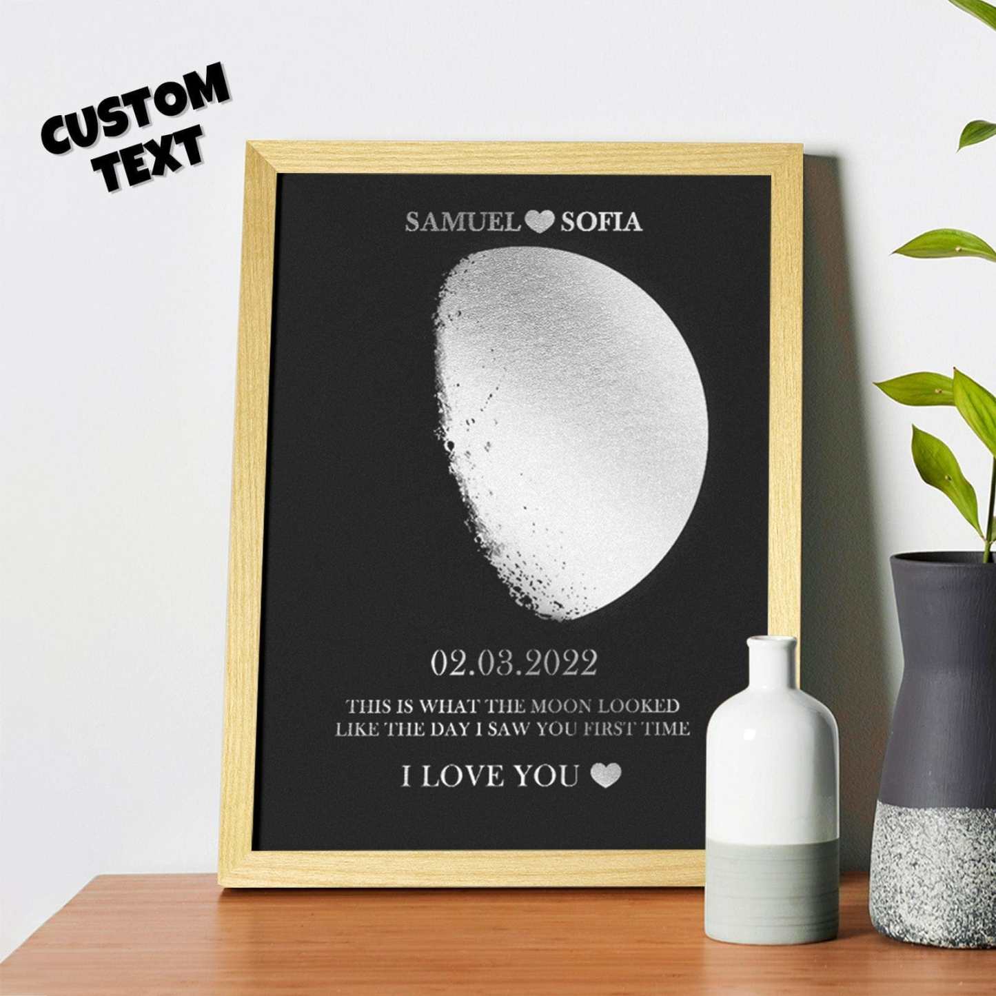 Custom Moon Phase Foil Print Wooden Frame Personalized Name and Text Family Gift - GiftLab