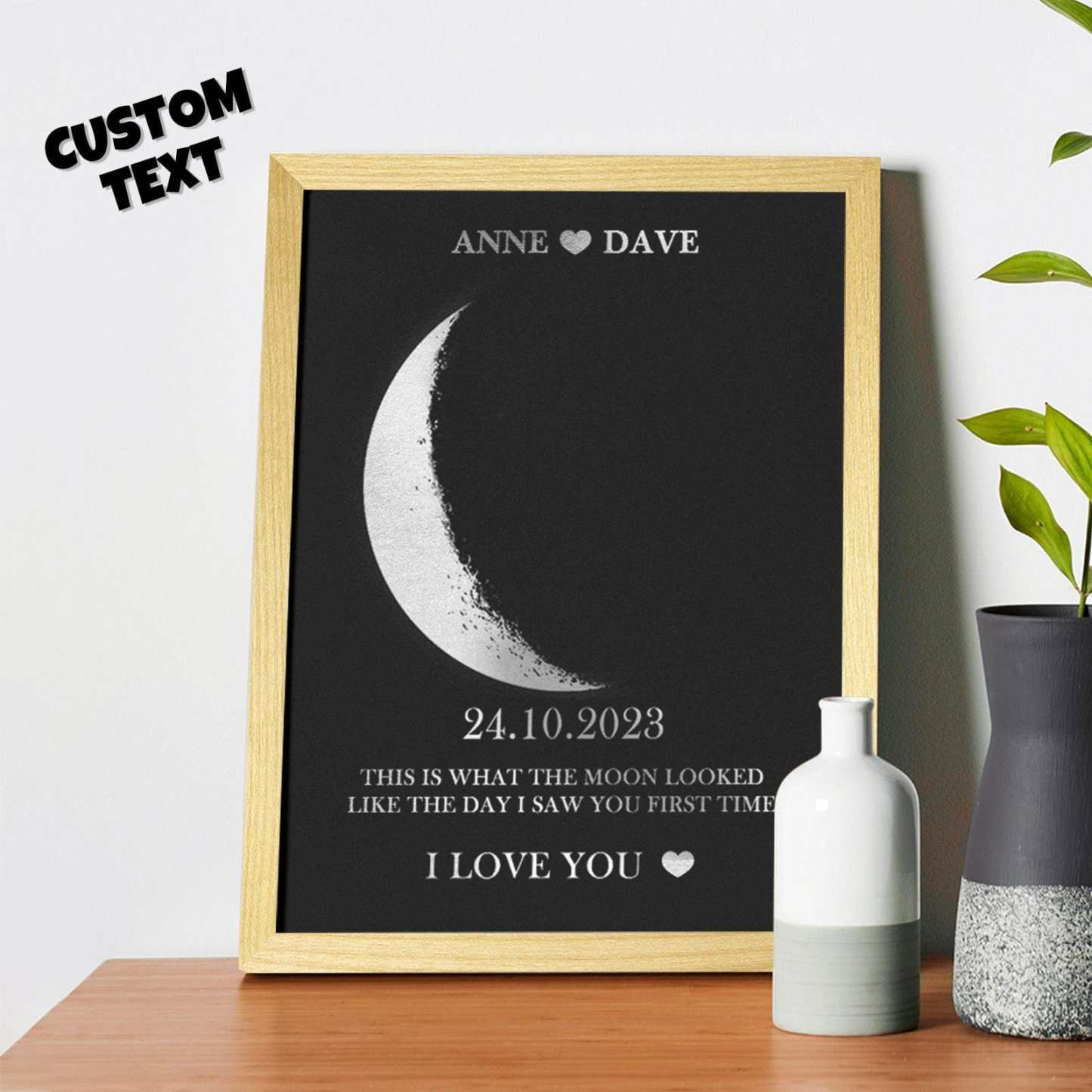 Custom Moon Phase Foil Print Wooden Frame Personalized Name and Text Family Gift - GiftLab