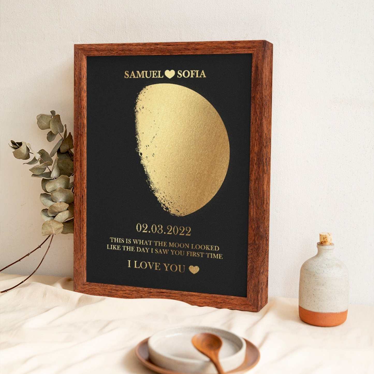 Custom Moon Phase Foil Print Wooden Frame Personalized Name and Text Family Gift - GiftLab