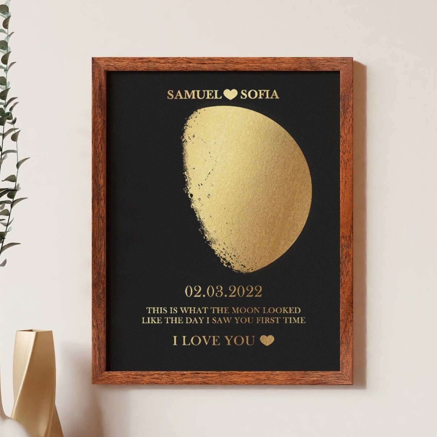 Custom Moon Phase Foil Print Wooden Frame Personalized Name and Text Family Gift - GiftLab
