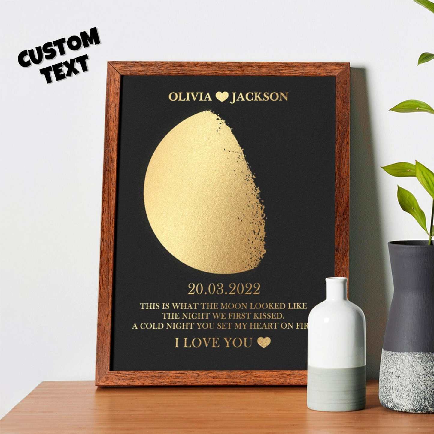 Custom Moon Phase Foil Print Wooden Frame Personalized Name and Text Family Gift - GiftLab