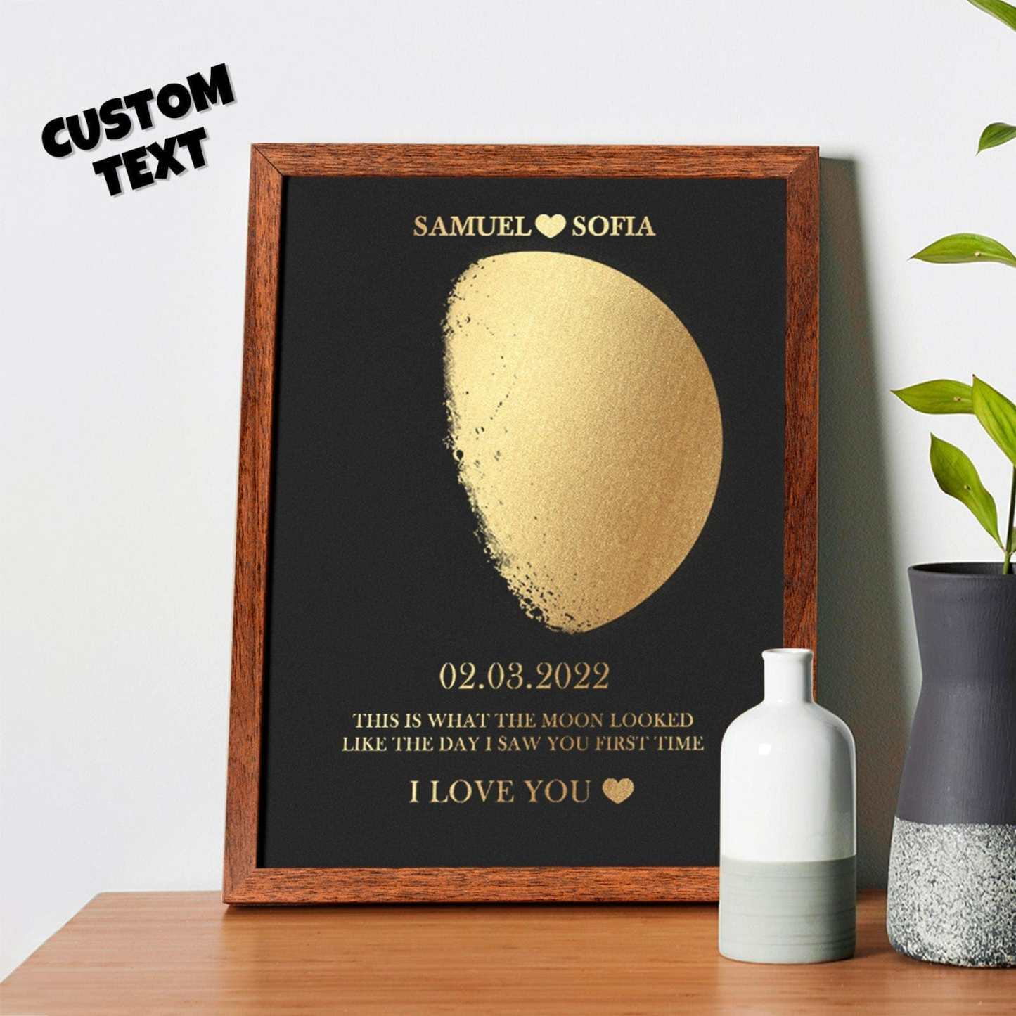 Custom Moon Phase Foil Print Wooden Frame Personalized Name and Text Family Gift - GiftLab