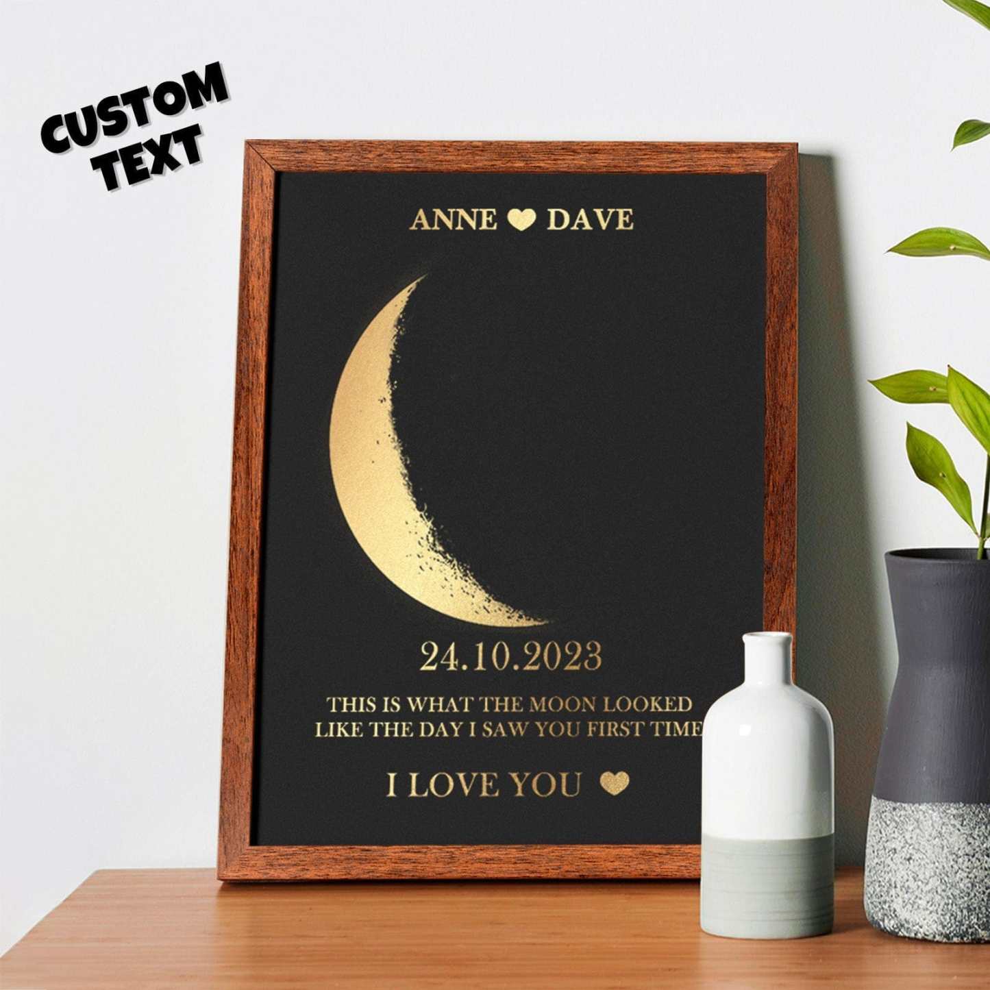 Custom Moon Phase Foil Print Wooden Frame Personalized Name and Text Family Gift - GiftLab