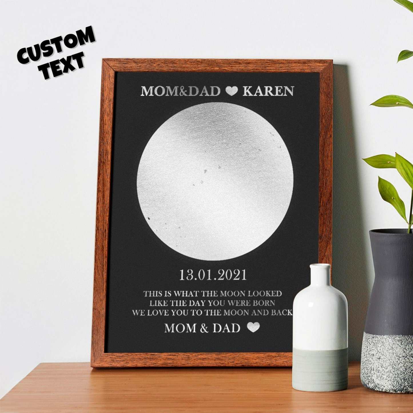 Custom Moon Phase Foil Print Wooden Frame Personalized Name and Text Family Gift - GiftLab