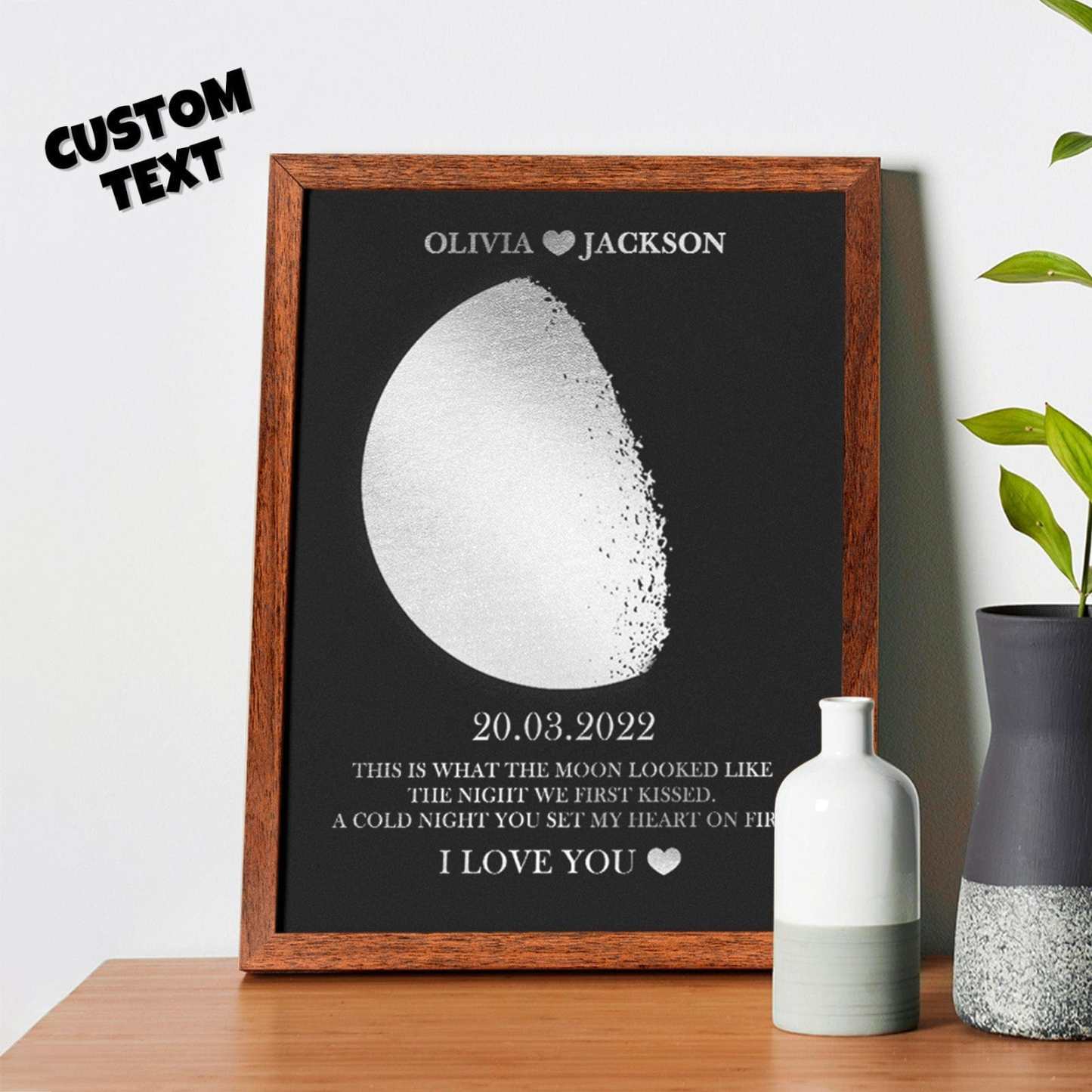 Custom Moon Phase Foil Print Wooden Frame Personalized Name and Text Family Gift - GiftLab