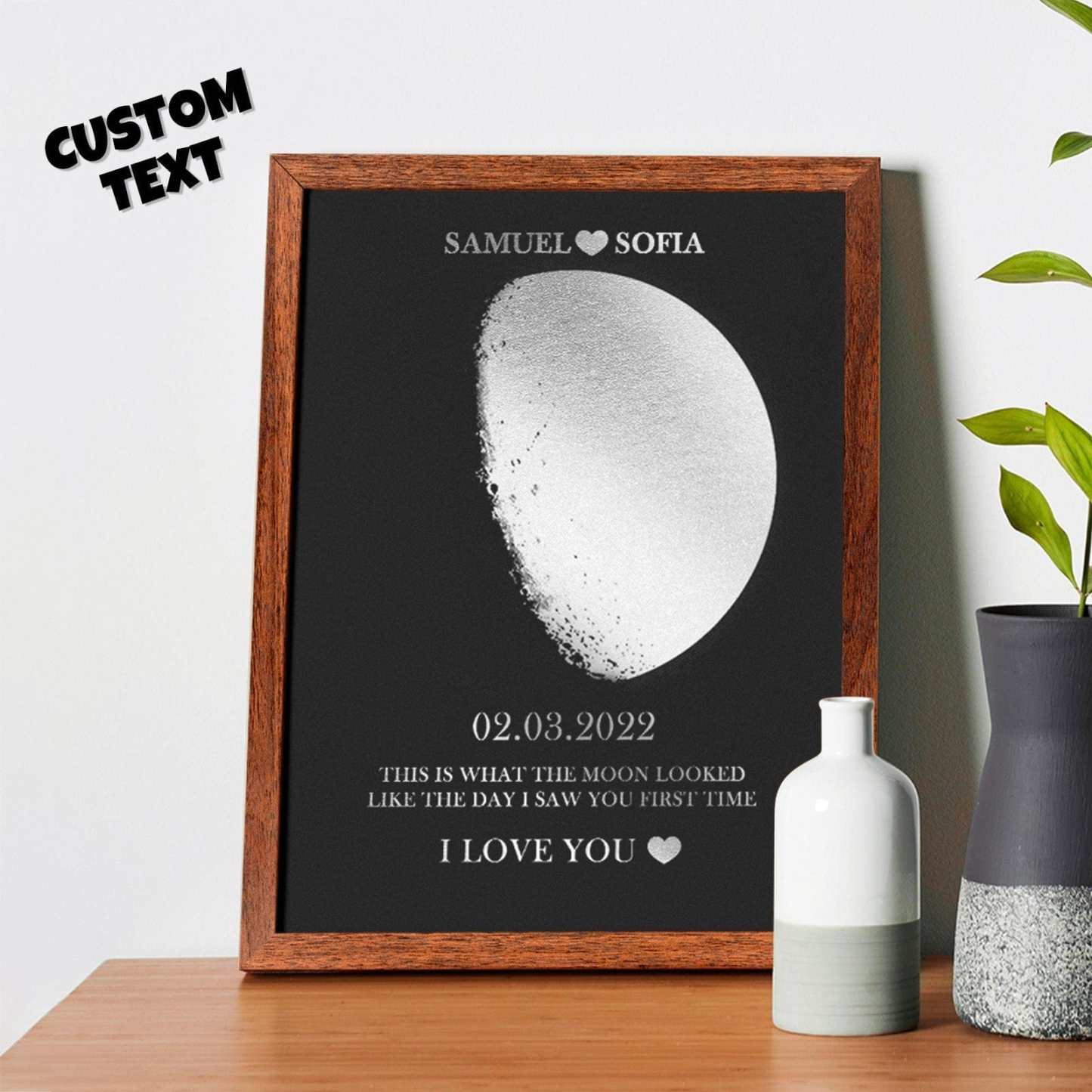 Custom Moon Phase Foil Print Wooden Frame Personalized Name and Text Family Gift - GiftLab