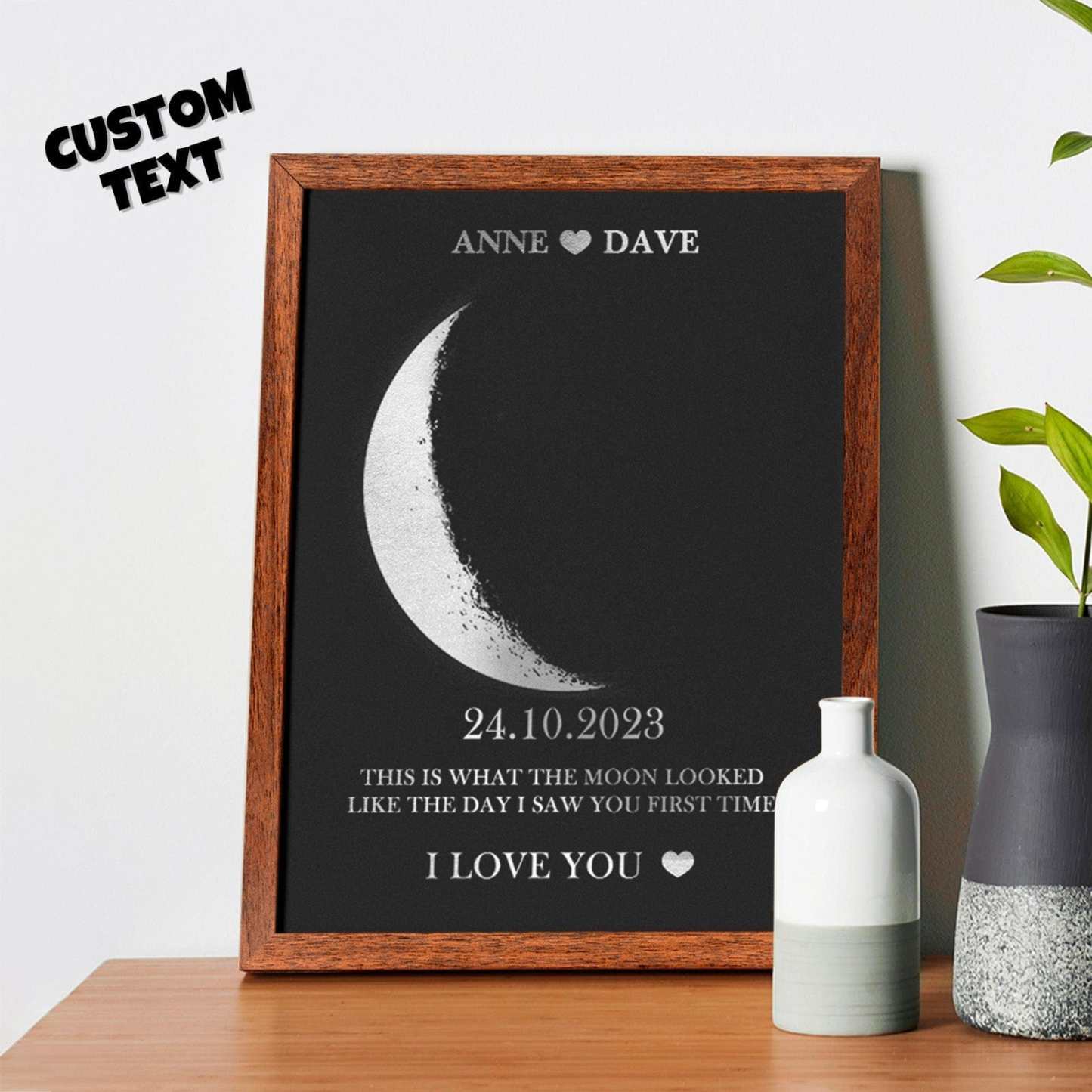 Custom Moon Phase Foil Print Wooden Frame Personalized Name and Text Family Gift - GiftLab