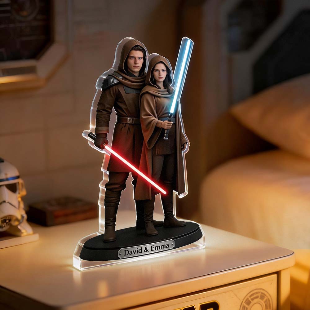 Custom Lightsaber Galactic Hero Couple Photo Acrylic Plaque Funny Gifts for Lover