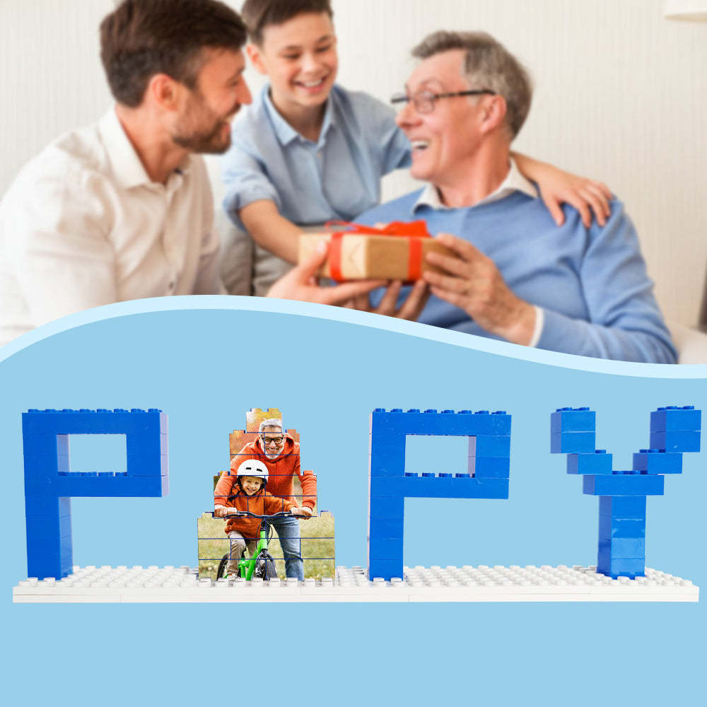 Personalized Papy Photo Building Brick Puzzles Photo Block Father's Day Gifts - MyCameraRollKeychain