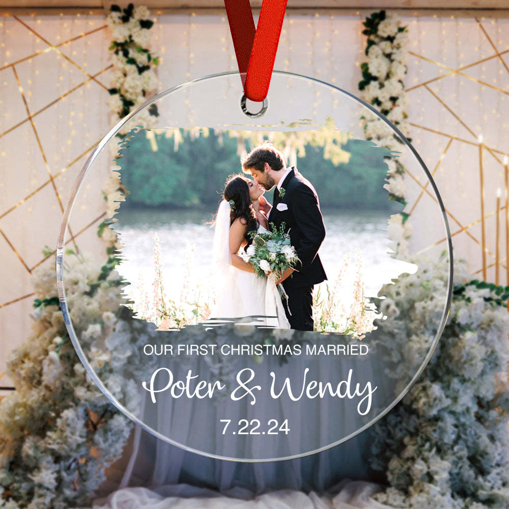 Personalized First Christmas Married Ornament with Photo Christmas Ornament Gift for Couples - MyCameraRollKeychain