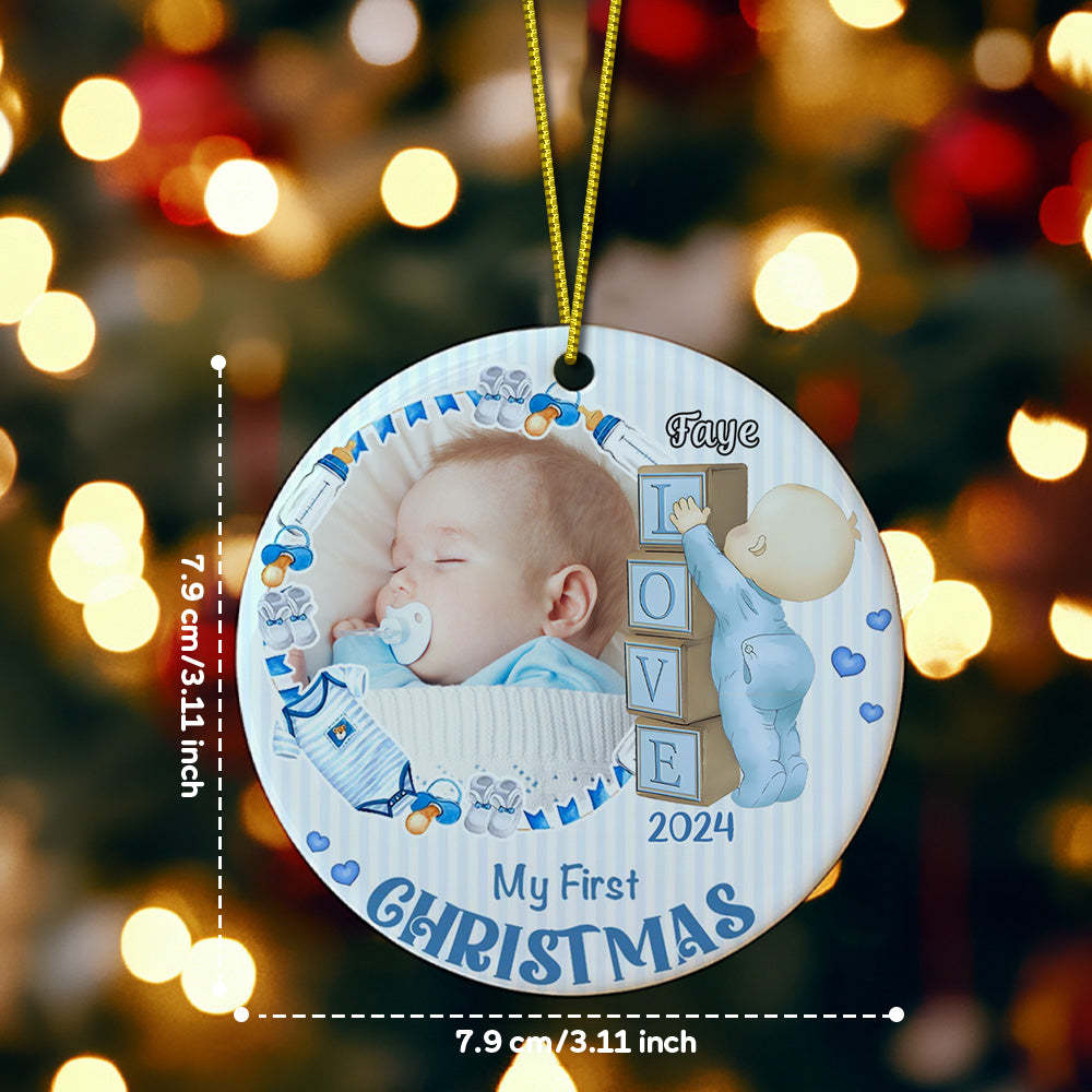 Personalized Baby's First Christmas Ornament with Photo Ceramic Christmas Ornament for Newborn Gift - MyCameraRollKeychain