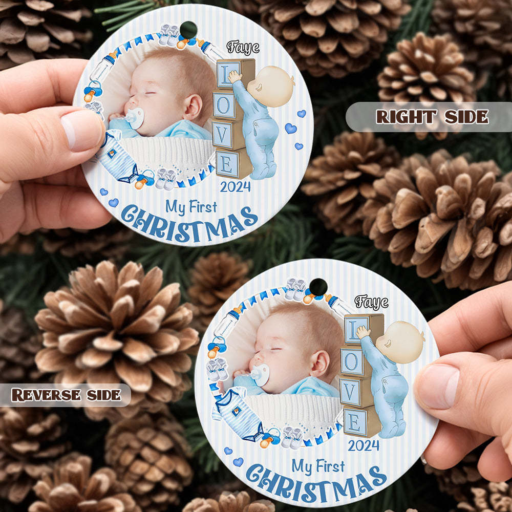 Personalized Baby's First Christmas Ornament with Photo Ceramic Christmas Ornament for Newborn Gift - MyCameraRollKeychain