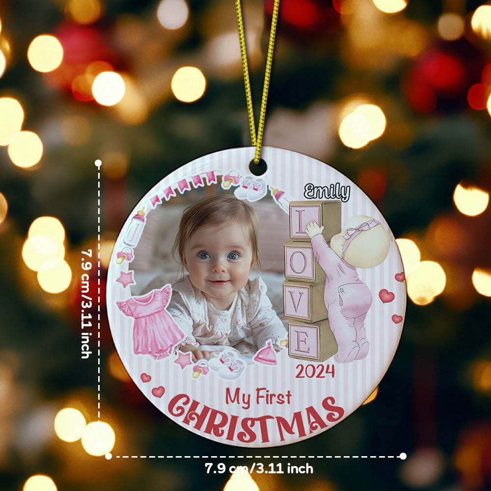 Personalized Baby's First Christmas Ornament with Photo Ceramic Christmas Ornament for Newborn Gift - MyCameraRollKeychain