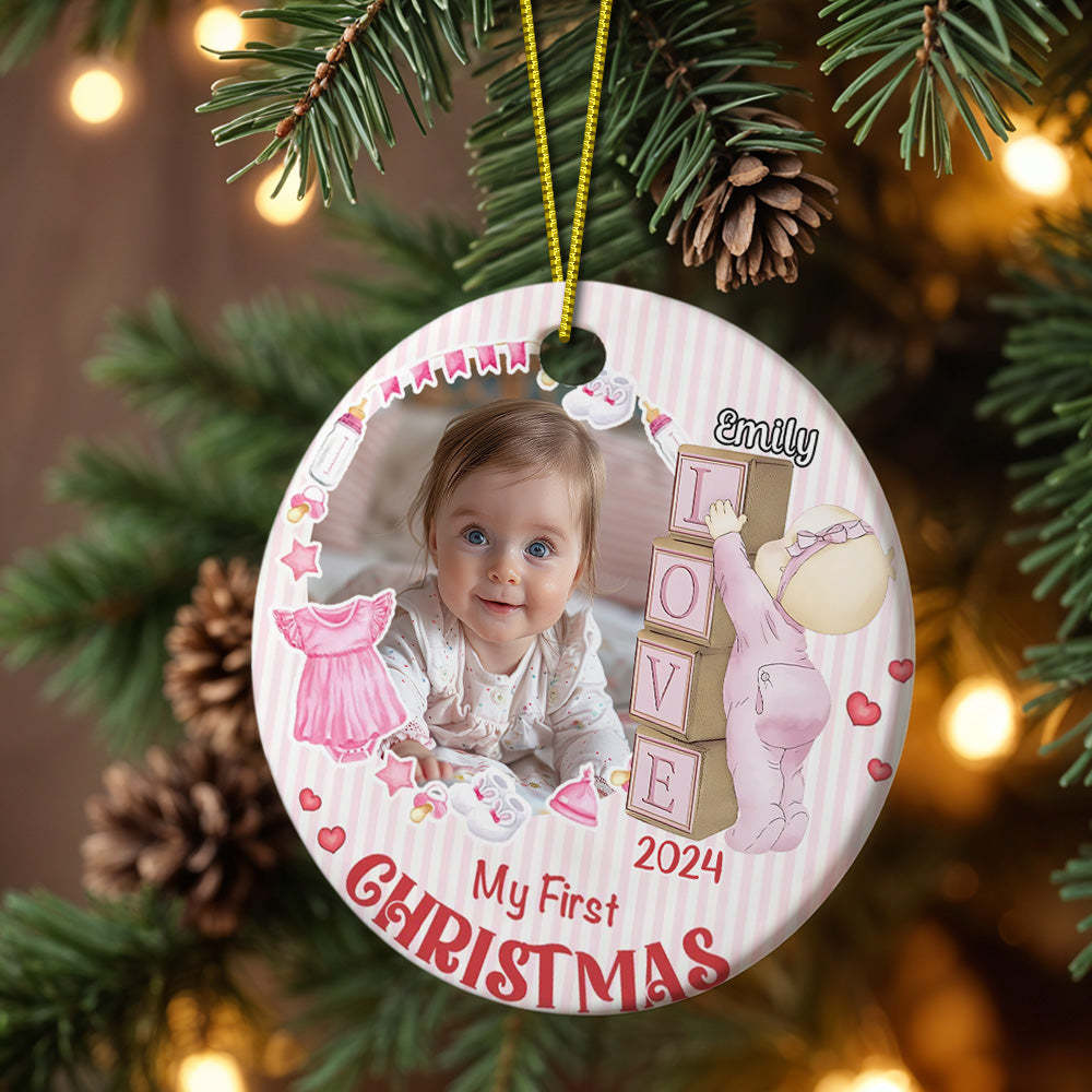 Personalized Baby's First Christmas Ornament with Photo Ceramic Christmas Ornament for Newborn Gift - MyCameraRollKeychain