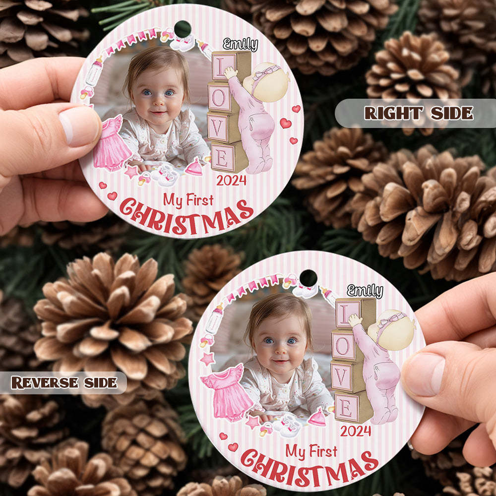 Personalized Baby's First Christmas Ornament with Photo Ceramic Christmas Ornament for Newborn Gift - MyCameraRollKeychain