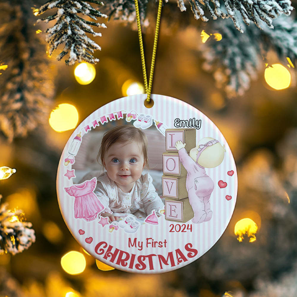 Personalized Baby's First Christmas Ornament with Photo Ceramic Christmas Ornament for Newborn Gift - MyCameraRollKeychain