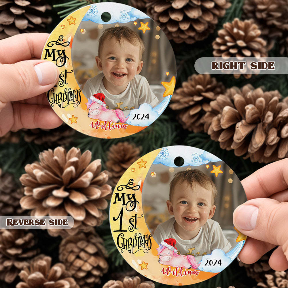 Personalized Baby's First Christmas Ornament with Photo Unicorn Christmas Ornament Gift for Kids - MyCameraRollKeychain