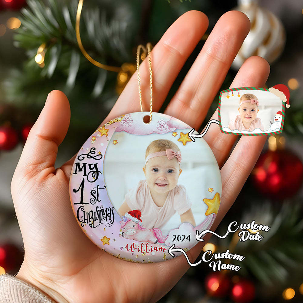 Personalized Baby's First Christmas Ornament with Photo Unicorn Christmas Ornament Gift for Kids - MyCameraRollKeychain