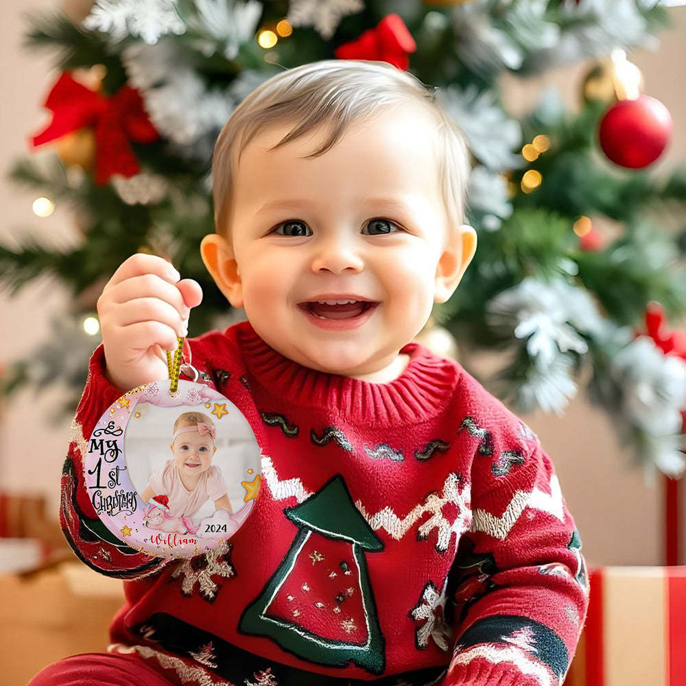 Personalized Baby's First Christmas Ornament with Photo Unicorn Christmas Ornament Gift for Kids - MyCameraRollKeychain