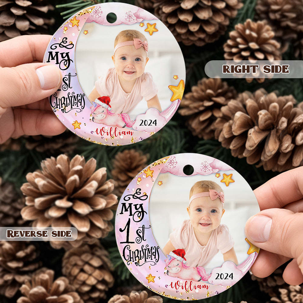 Personalized Baby's First Christmas Ornament with Photo Unicorn Christmas Ornament Gift for Kids - MyCameraRollKeychain
