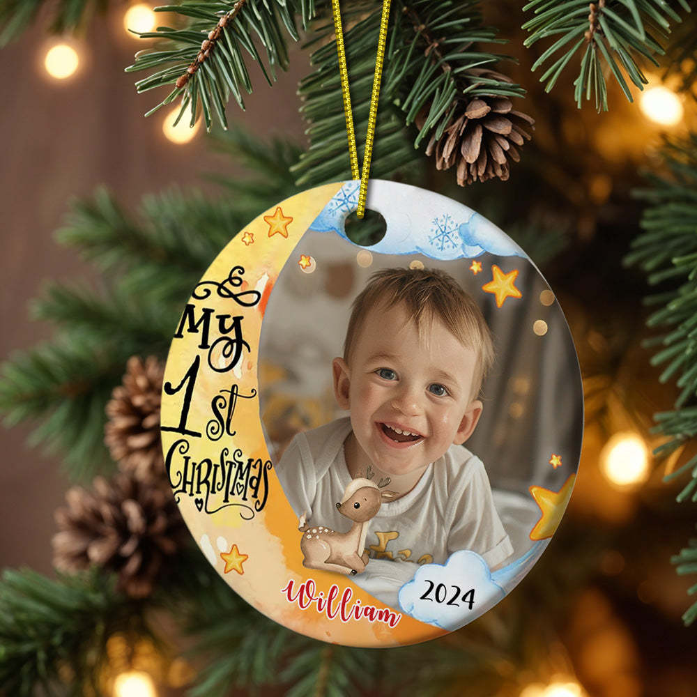 Personalized First Christmas Ornament with Photo Animal Christmas Ornament Gift for Baby - MyCameraRollKeychain