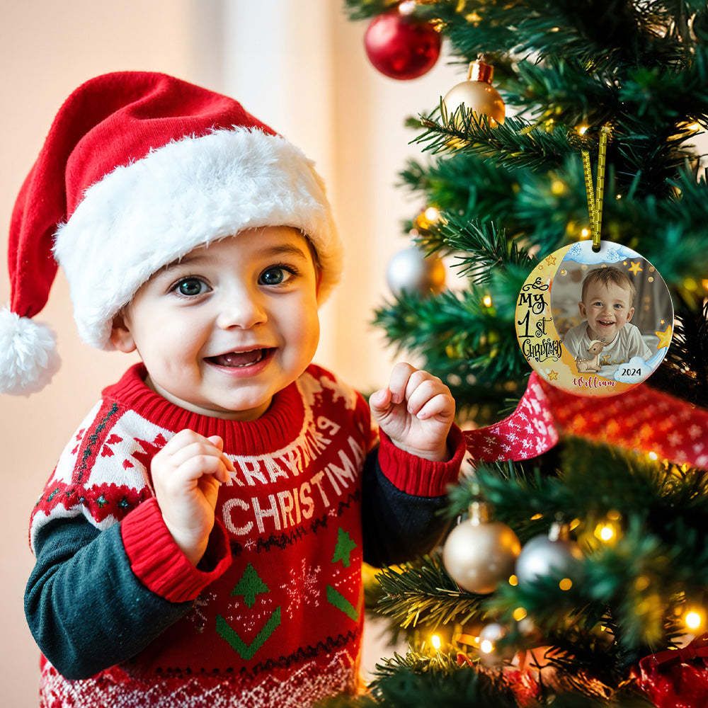 Personalized First Christmas Ornament with Photo Animal Christmas Ornament Gift for Baby - MyCameraRollKeychain