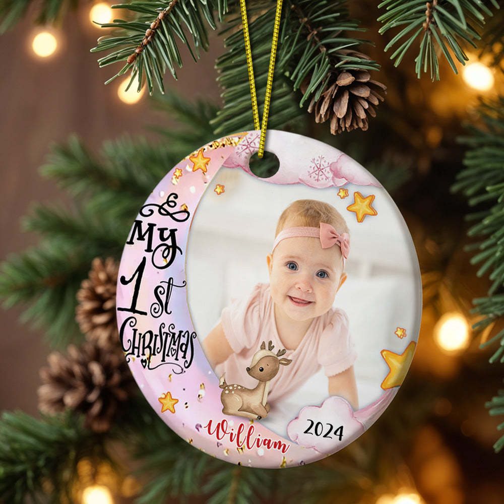 Personalized First Christmas Ornament with Photo Animal Christmas Ornament Gift for Baby - MyCameraRollKeychain