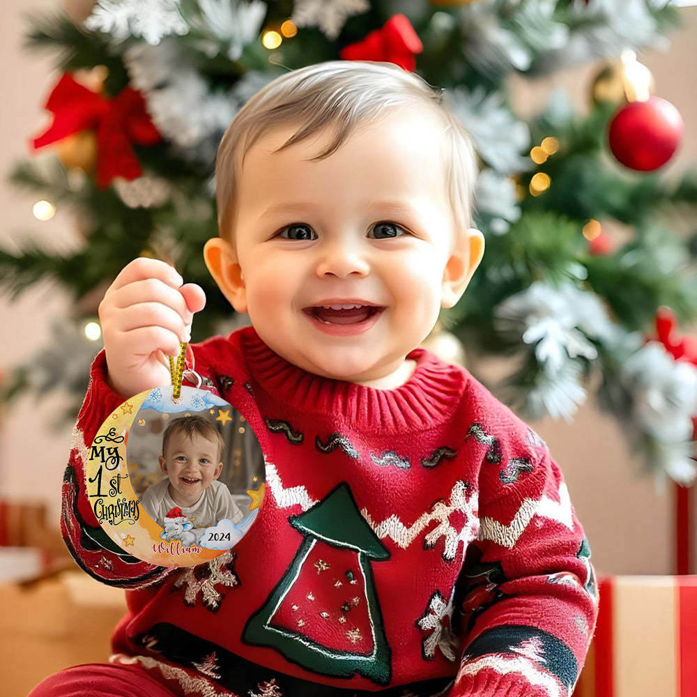 Personalized Baby's First Christmas Ornament Cute Elephant Circle Ornament Christmas Gift for Kid - MyCameraRollKeychain
