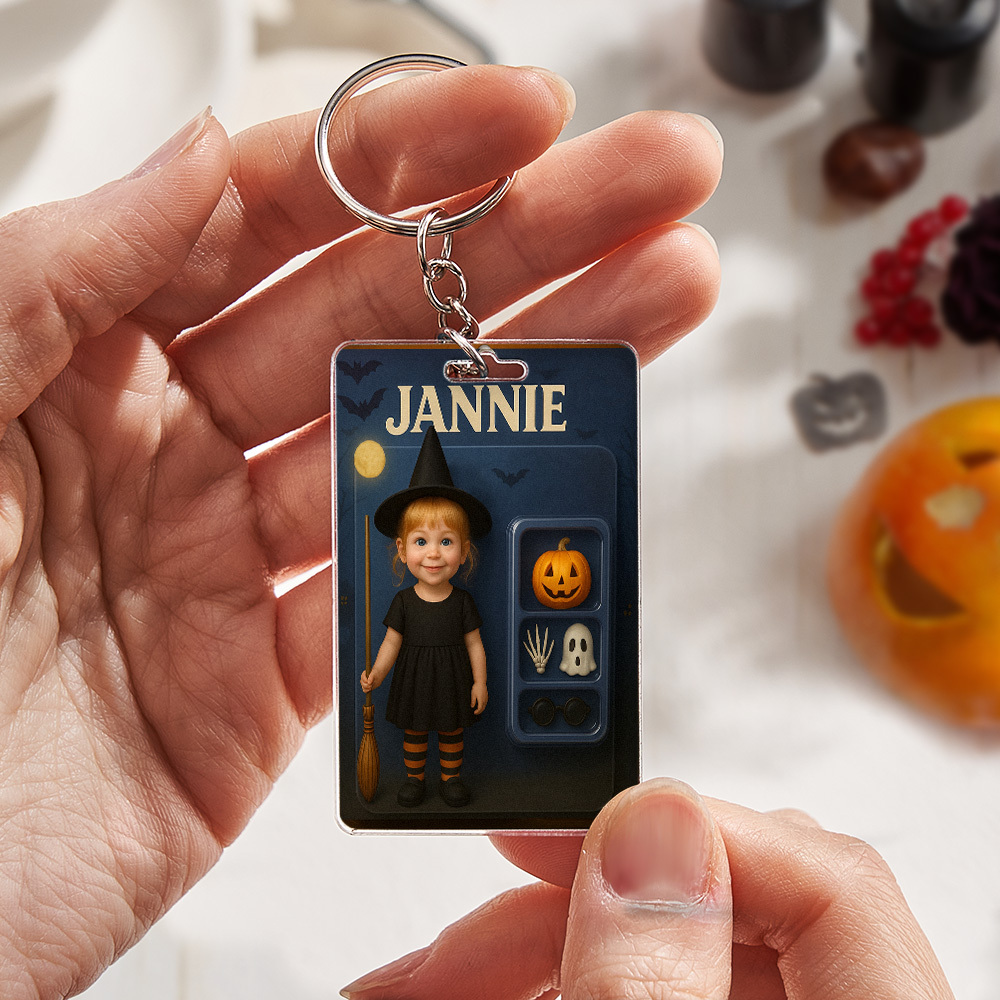 Custom 3D Effect Action Figure Pack Packaging Personalized Acrylic Skull Keychain Gift for Halloween