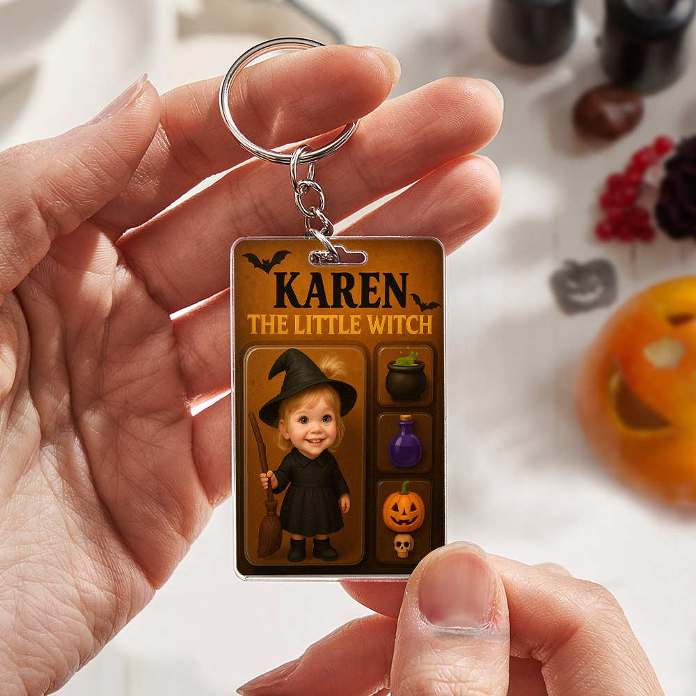 Custom 3D Effect Action Figure Pack Packaging Personalized Acrylic Witch Keychain Gift for Halloween