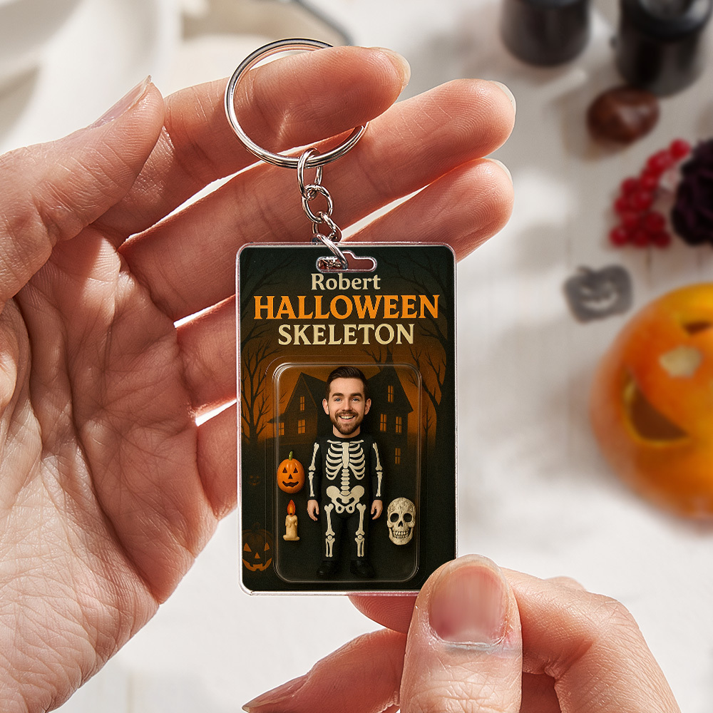 Custom 3D Effect Action Figure Pack Packaging Personalized Acrylic Skull Witch Keychain Gift for Halloween