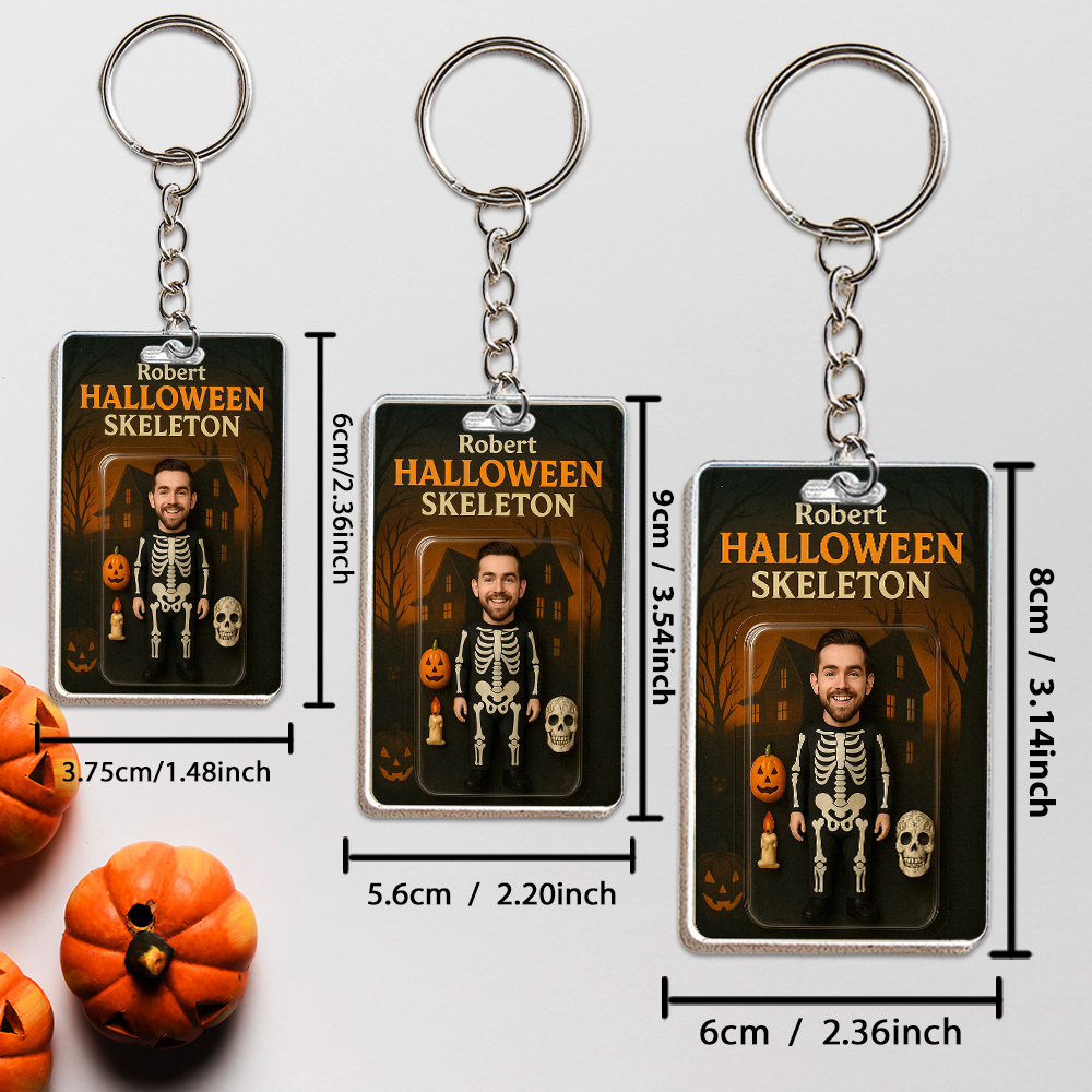 Custom 3D Effect Action Figure Pack Packaging Personalized Acrylic Skull Witch Keychain Gift for Halloween