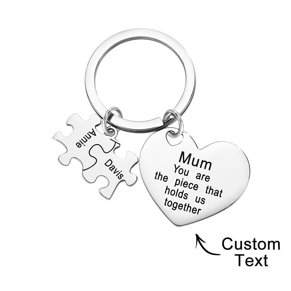 Engraved Puzzle Heart Shaped Keychain Personalized Key Ring Mother's Day Gift - MyCameraRollKeychain