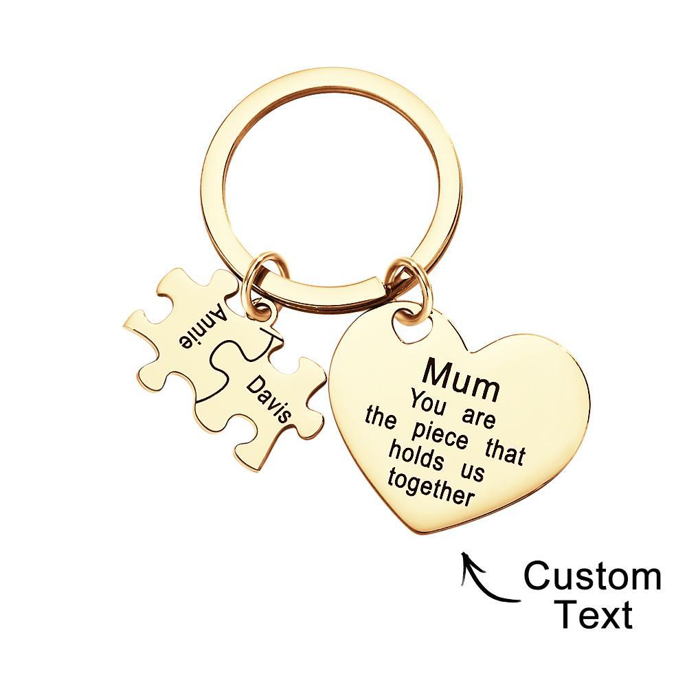 Engraved Puzzle Heart Shaped Keychain Personalized Key Ring Mother's Day Gift - MyCameraRollKeychain