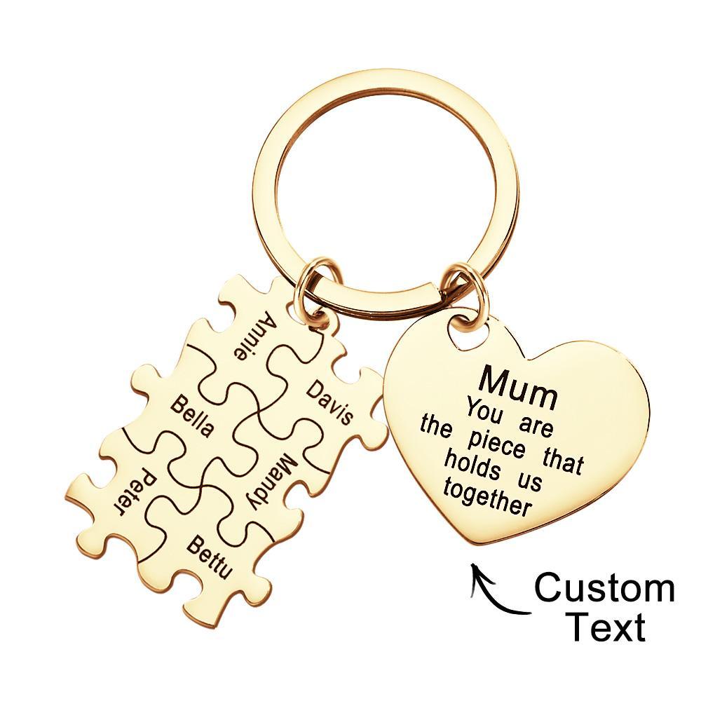 Engraved Puzzle Heart Shaped Keychain Personalized Key Ring Mother's Day Gift - MyCameraRollKeychain