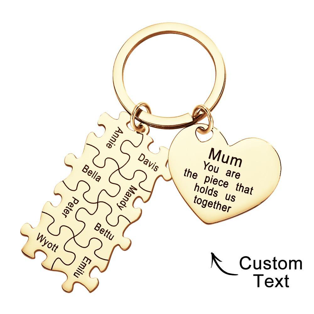 Engraved Puzzle Heart Shaped Keychain Personalized Key Ring Mother's Day Gift - MyCameraRollKeychain