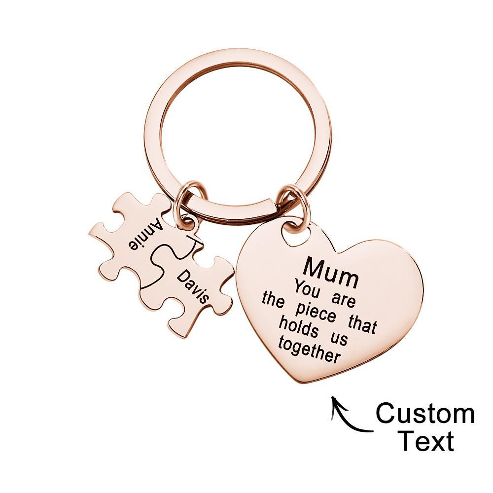 Engraved Puzzle Heart Shaped Keychain Personalized Key Ring Mother's Day Gift - MyCameraRollKeychain