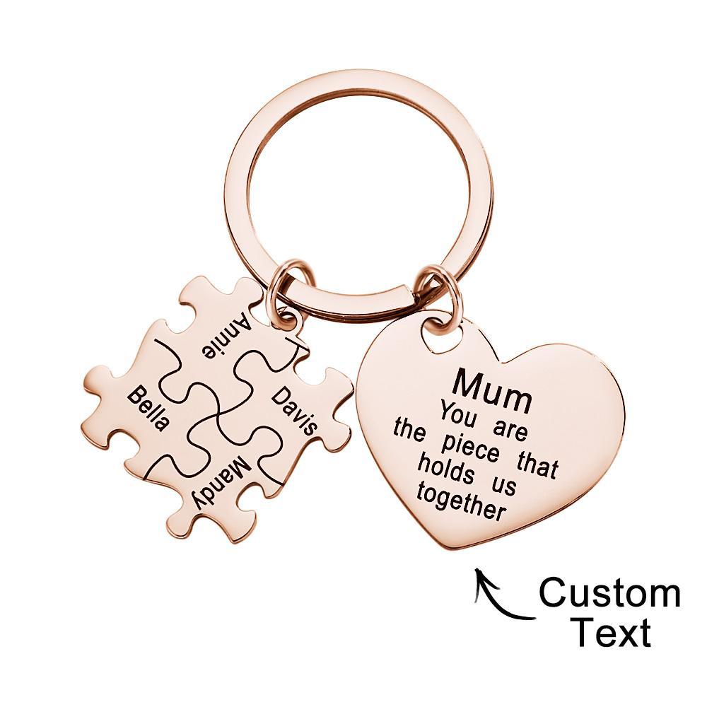 Engraved Puzzle Heart Shaped Keychain Personalized Key Ring Mother's Day Gift - MyCameraRollKeychain