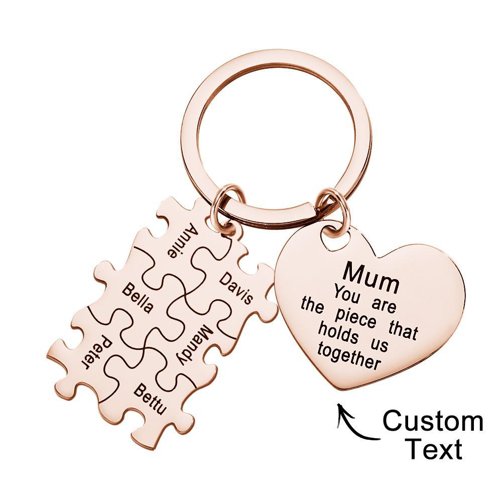 Engraved Puzzle Heart Shaped Keychain Personalized Key Ring Mother's Day Gift - MyCameraRollKeychain