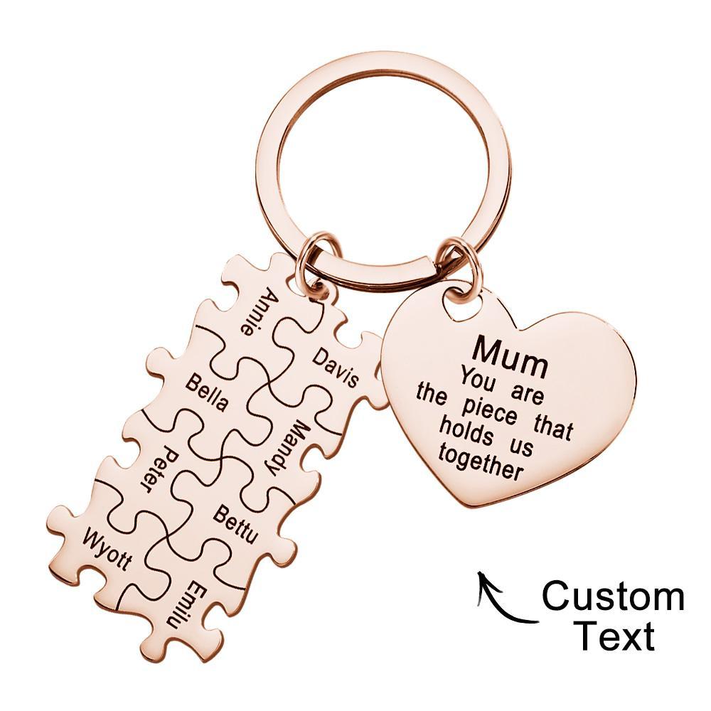 Engraved Puzzle Heart Shaped Keychain Personalized Key Ring Mother's Day Gift - MyCameraRollKeychain