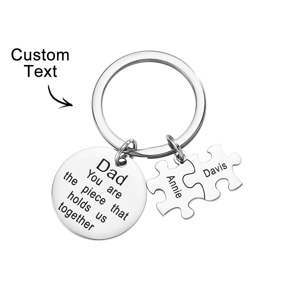 Engraved Puzzle Circle Keychain Personalized Key Ring Father's Day Gift - MyCameraRollKeychain