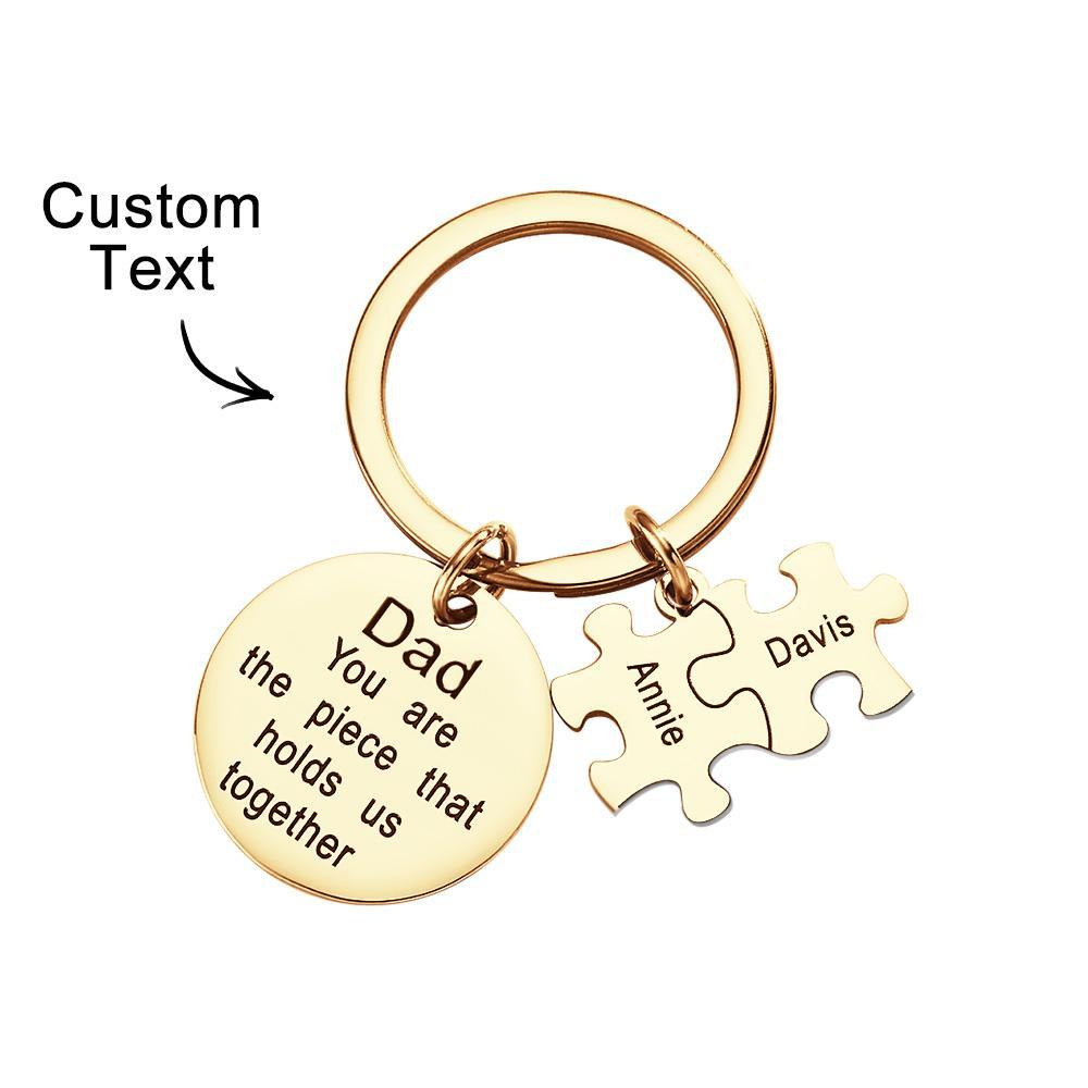 Engraved Puzzle Circle Keychain Personalized Key Ring Father's Day Gift - MyCameraRollKeychain