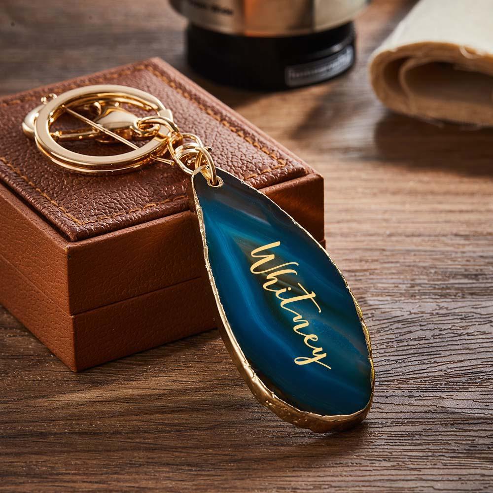Agate Engraved Keychain Personalized Natural Stone Key Chain Gift For Her - MyCameraRollKeychain